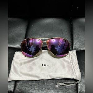 Pre Owned! Christian Dior Black, Metallic Aviator Mirrored Sunglasses
